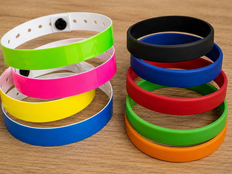 comparación entre pulseras vinilo y pulseras de silicona