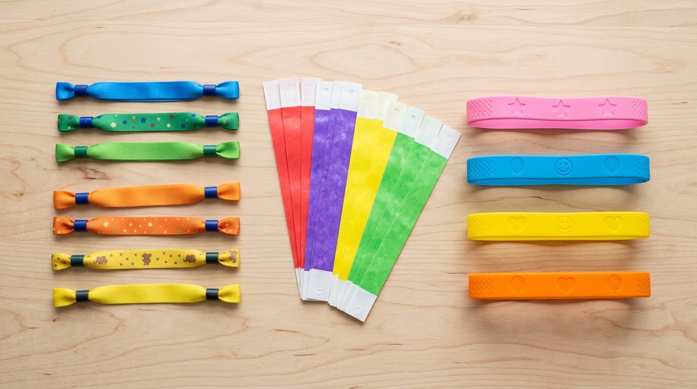 Selección de diferentes materiales de pulseras para eventos infantiles